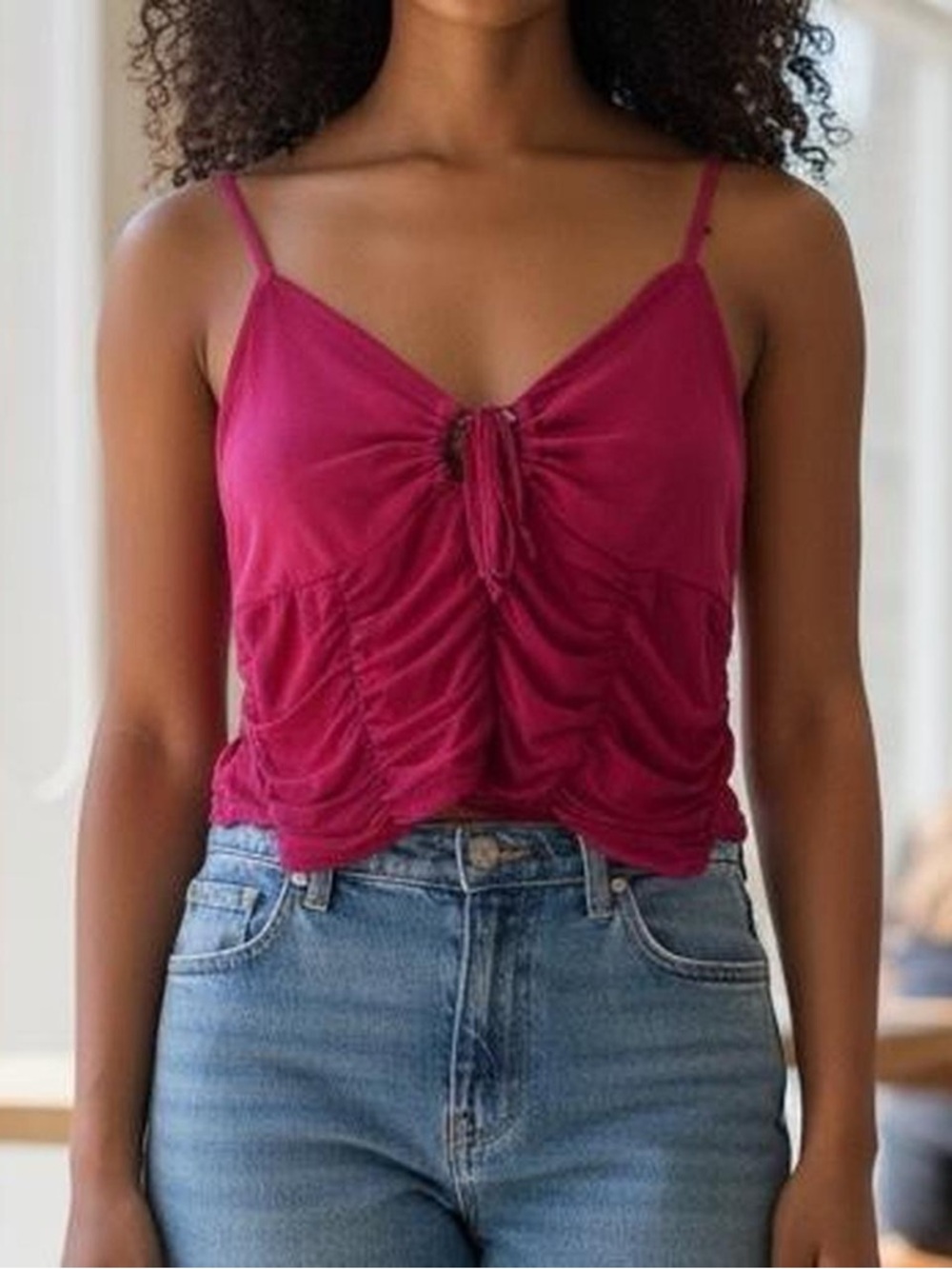 Ruched Tie-Front Cami in Raspberry Pink Y2K Large